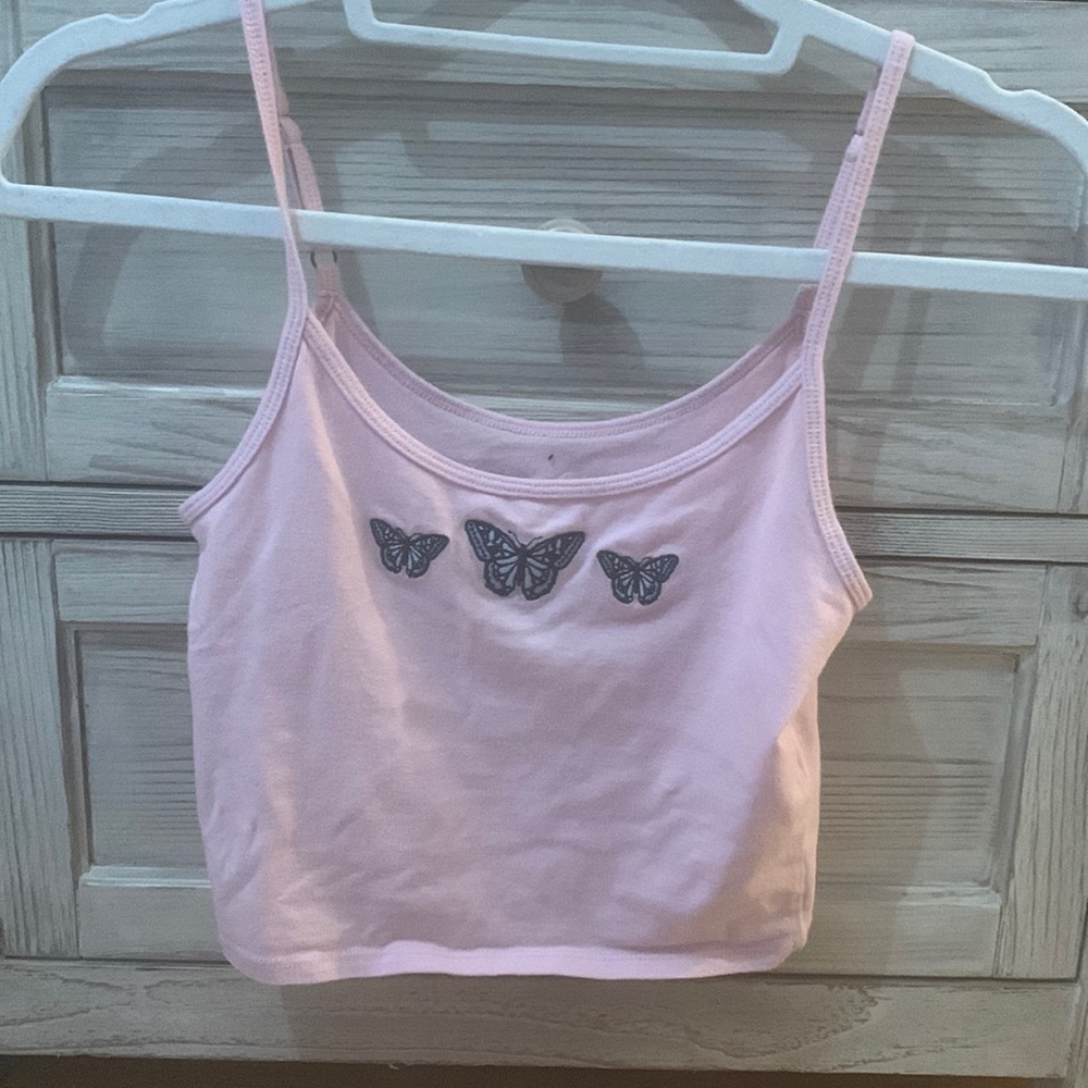 pink tank top with butterflys